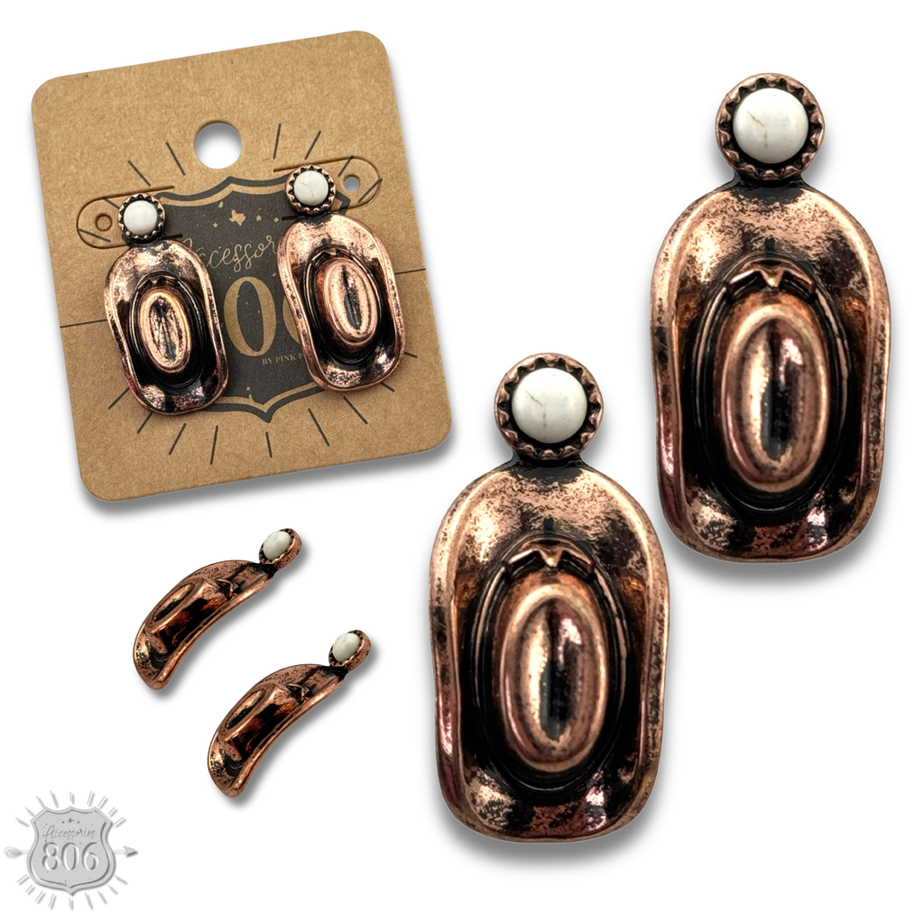 Western Cowboy Hat Stone-Post Earrings