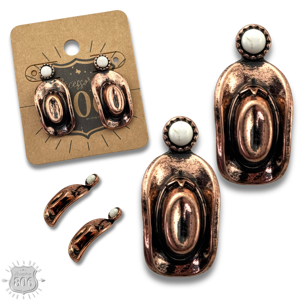 Western Cowboy Hat Stone-Post Earrings