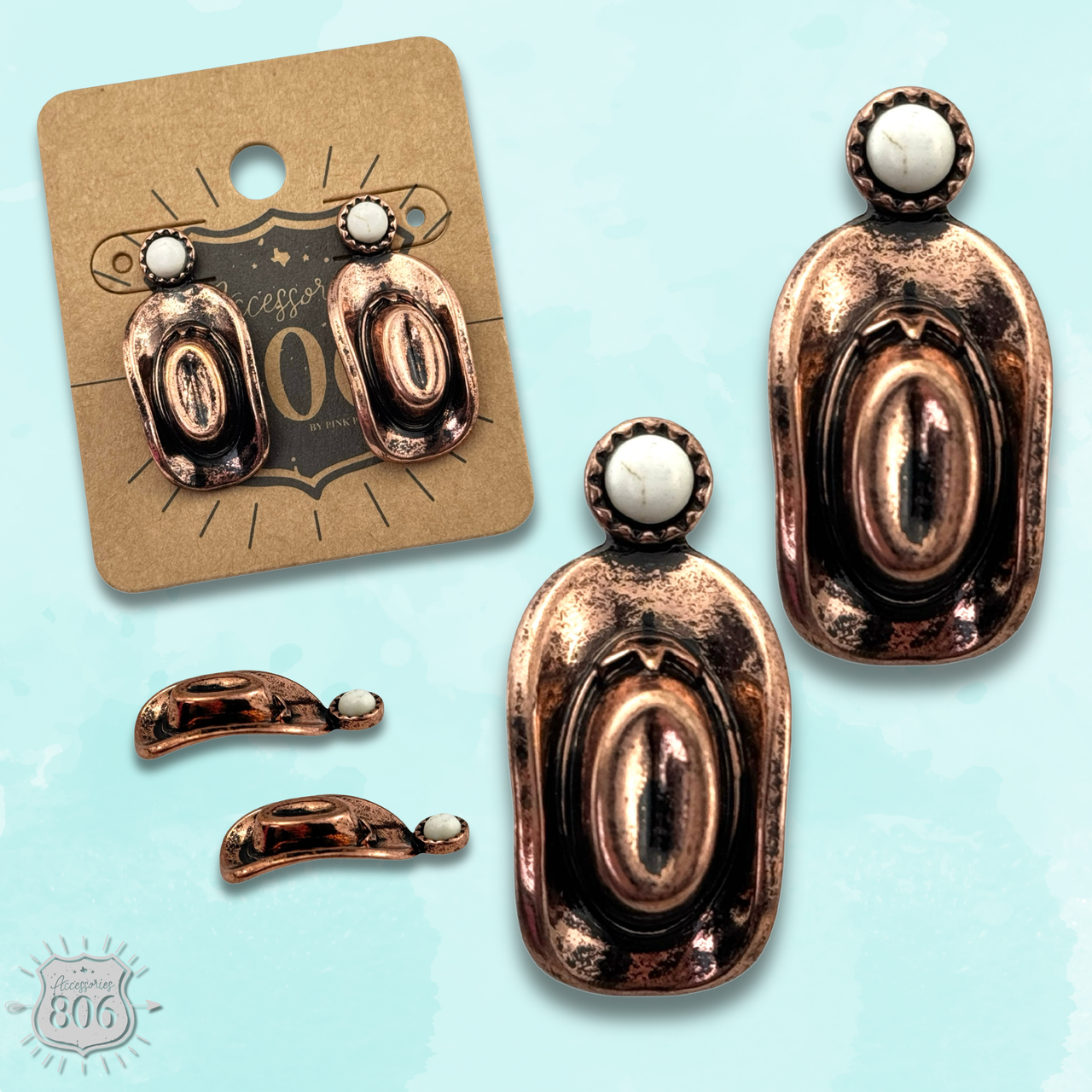 Western Cowboy Hat Stone-Post Earrings