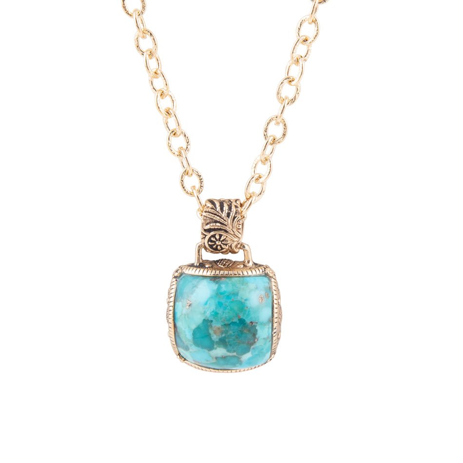 Carved Blue Turquoise Pendant Necklace