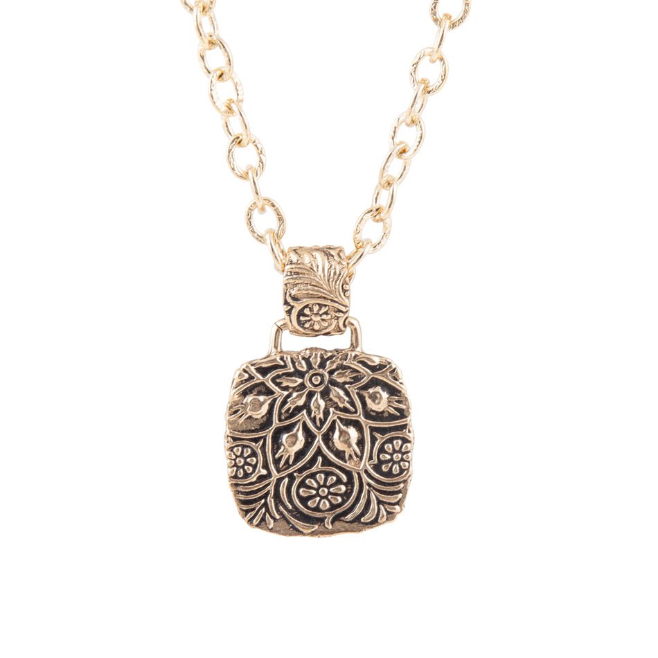 Carved Blue Turquoise Pendant Necklace