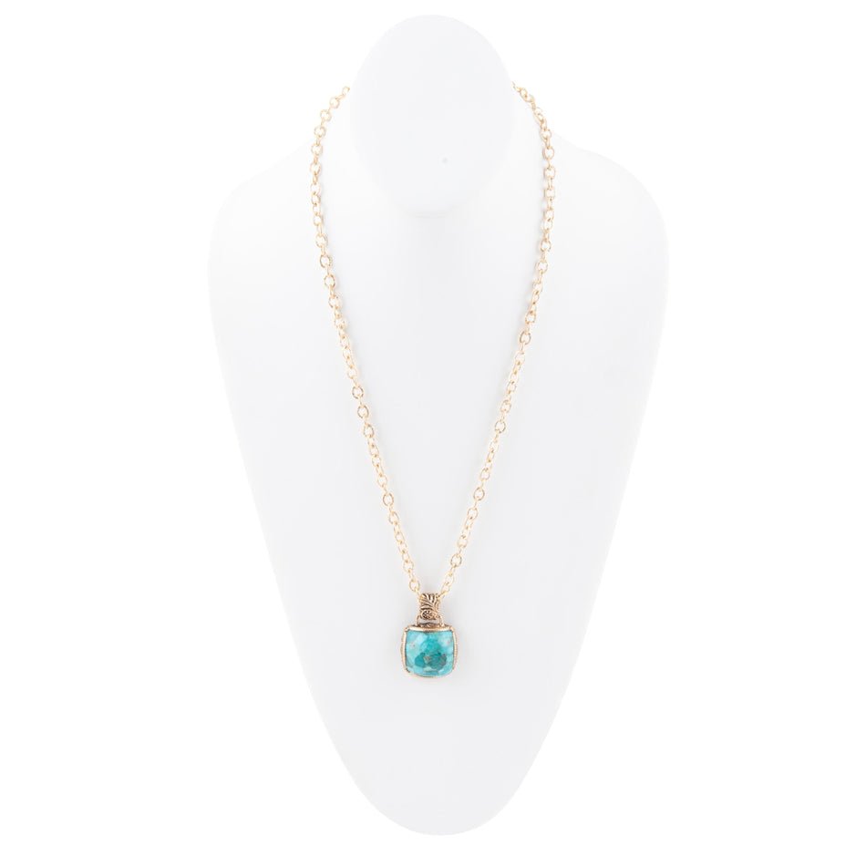 Carved Blue Turquoise Pendant Necklace