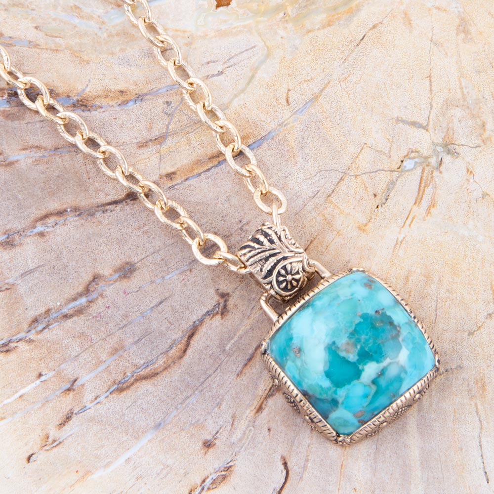 Carved Blue Turquoise Pendant Necklace